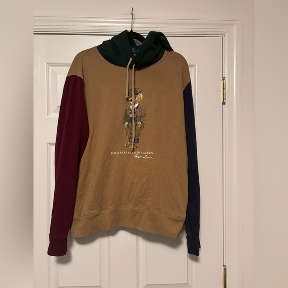 Polo Ralph Lauren Fleece Color Blocked Polo Bear Print Hoodie Size Large - Picture 4 of 12